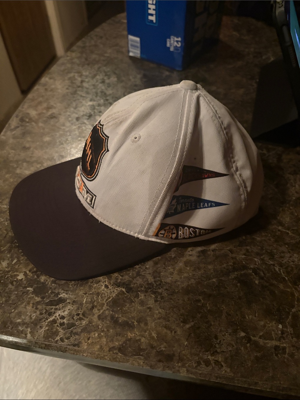 White and Black Men’s Baseball Cap with Team Crest
